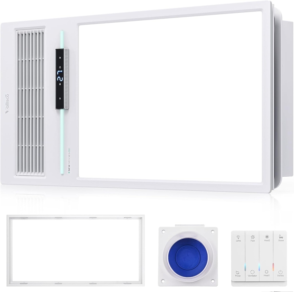 Bathroom Fan with Light and 1800W Heater, 160 CFM Ventilation, Remote Control,Quiet Exhaust, 4-in-1 Design for Heating, Lighting, Ventilation & Air Circulation for Comfort in Any Season