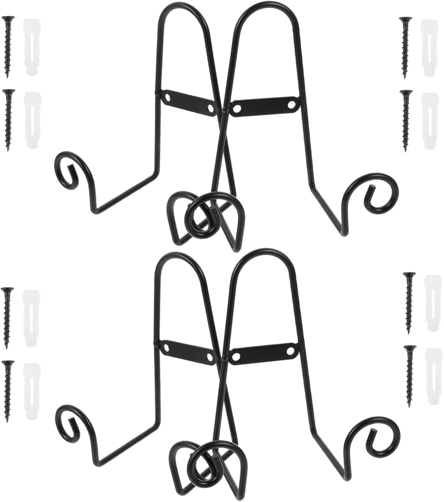 4pcs Ceramic Plate Display Stands Decorative Dish Holders Iron Base for Home Decor Easy to Install Plate Racks for Showcase and Storage