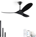 60 inch Black Outdoor Ceiling Fan for Patios without Lights Damp Rated, Large Airflow Smart Ceiling Fan with Alexa/Remote/App Control, Outdoor Wood DC Fan No Light for Commercial Indoor Exterior Porch