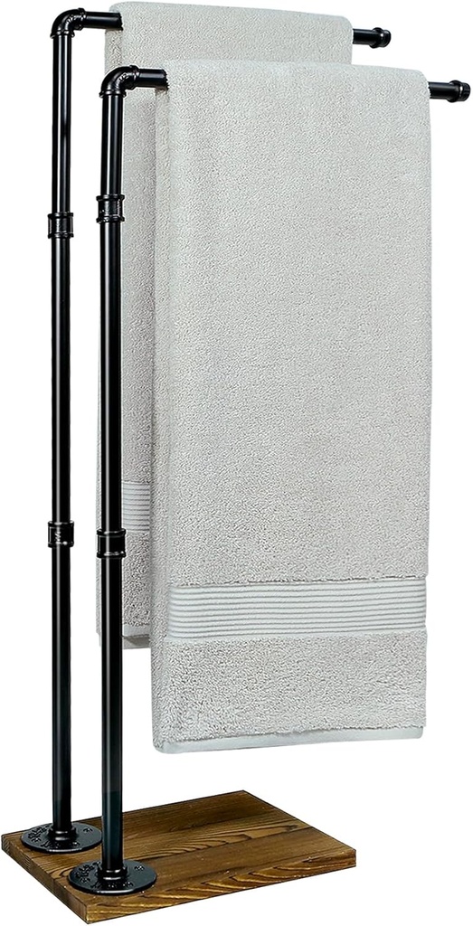 Hjarta 40 Inch Freestanding Towel Rack, Bathroom Towel Racks with Weighted Wooden Base, 2-Tier Free Standing Towel Holder Stand for Bath Towel Sheet