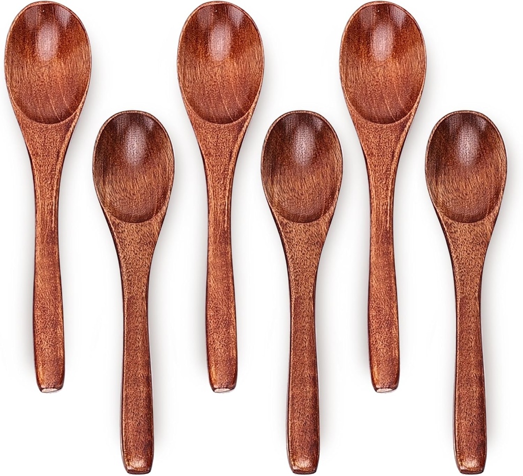 6in Wooden Spoons, 6pcs Soup Spoons Set, Small Wooden Utensils for Coffee, Tea, Jam, Sugar, Ice Cream and Bath Salts (6pcs 6in)