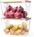 2 Pack Pantry Organizers Storage for Kitchen, Storage Bins with Bamboo Lids, Large Capacity, Clear Stackable Storage Containers forHome, Cabinet, Shelf, Food Storage & Fridge Organization