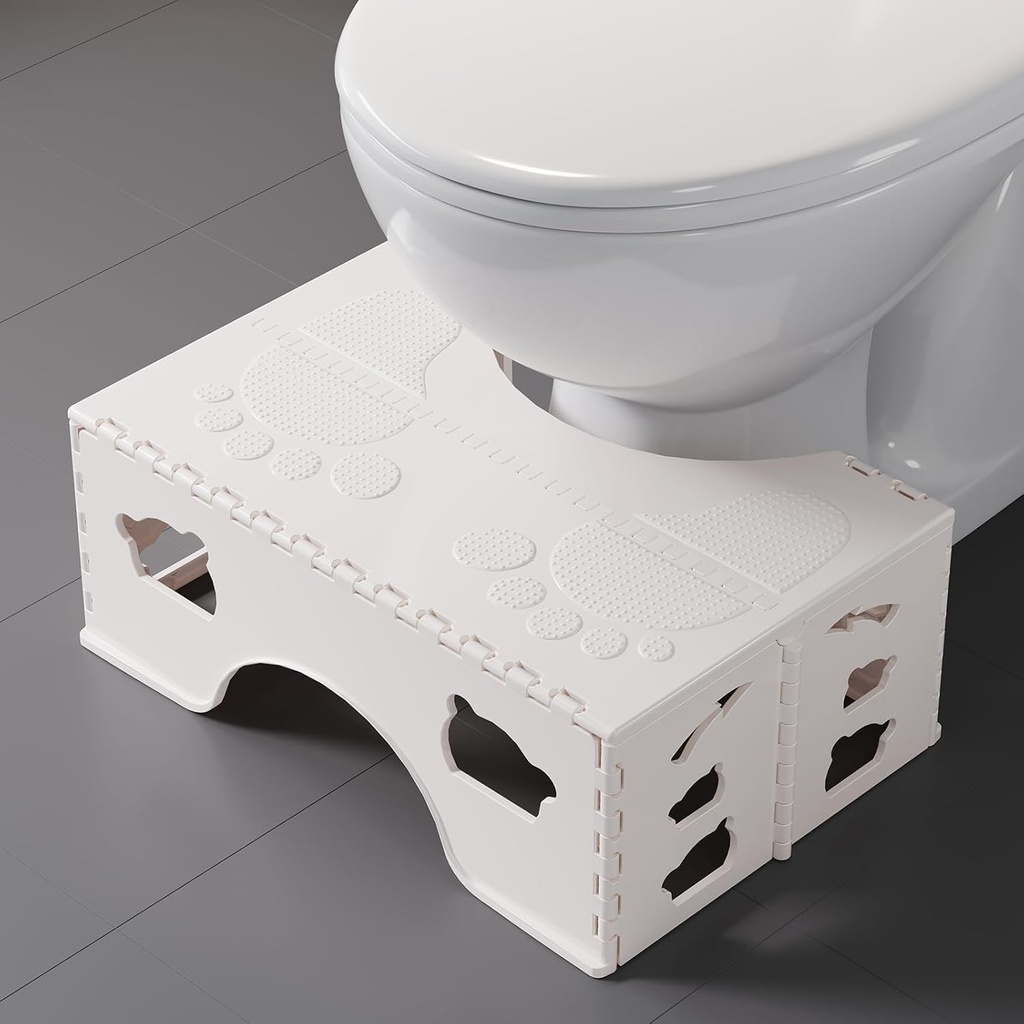 Foldable Squatting Potty for Travel, 7 Inch Toilet Stool Squat Adult, Lightweight Portable Poop Stool for Adults, Bathroom Stools with Anti-Slip Feet, White, Easy to Storage