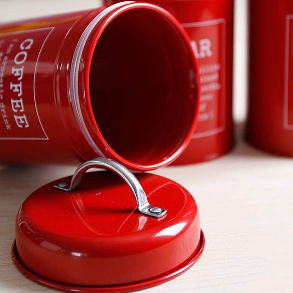 3 Pieces Canister Set Food Storage Canister with Lid Metal Food Storage Canister, Food Storage Jar for Coffee, Sugar, Tea, Spice and More -Red