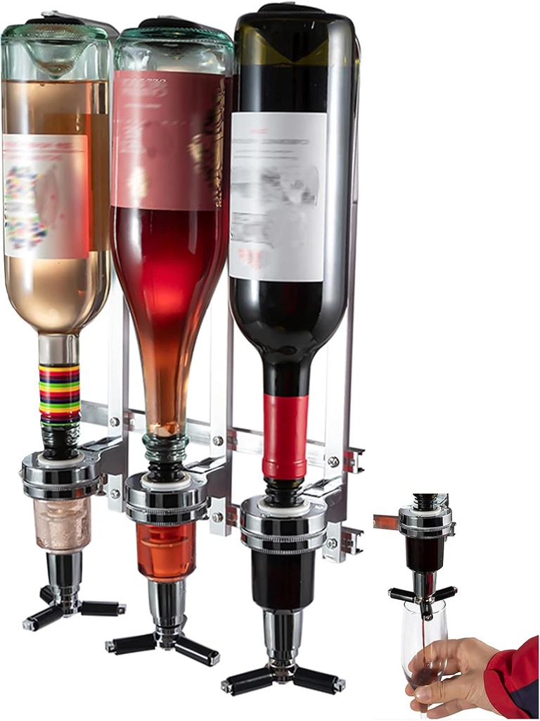 Wall-Mounted House Liquor Dispenser | Alcohol Station Cocktail Tap, Push-Release Valves, Home Bar, Man Cave | Easy Assemble (3 Bottle)