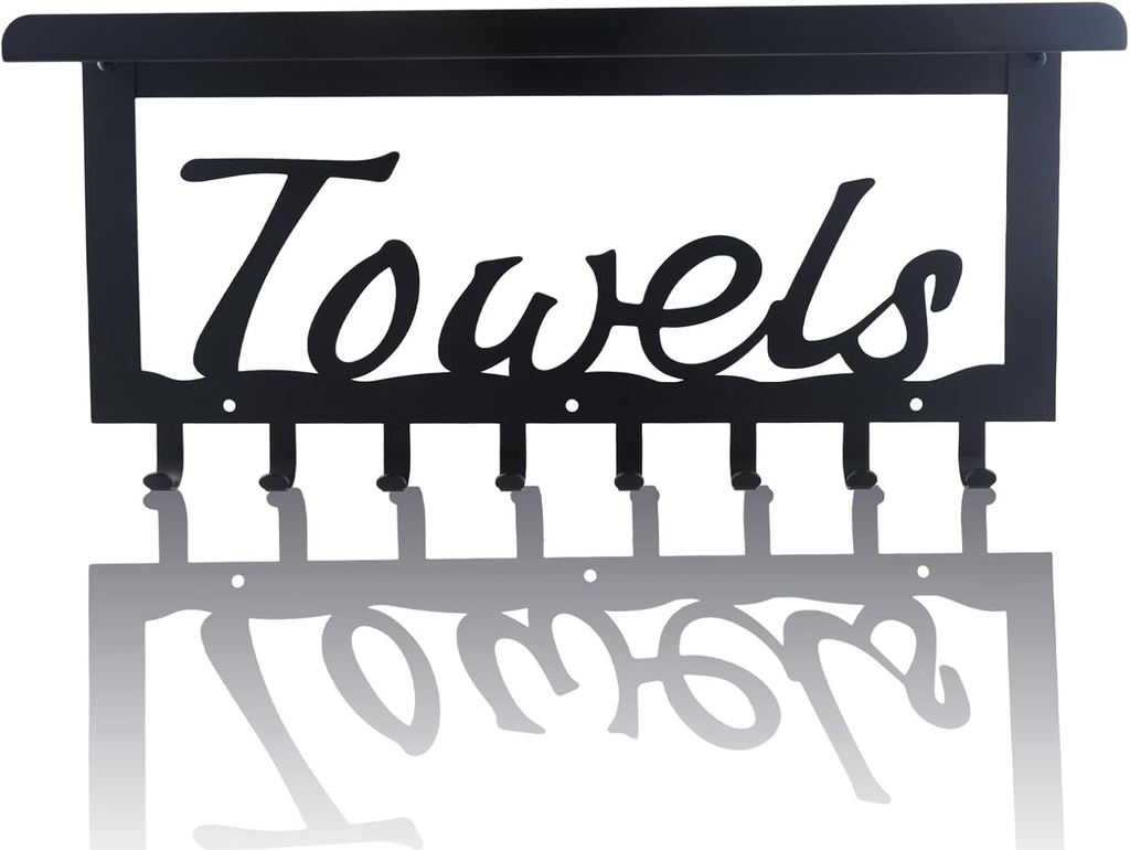 OYEFLY Bathroom Towel Rack for Wall Mount, Towel Holder Hooks,Towel Hanger for Bathroom Decor (Black with Shelf, 16.1in)