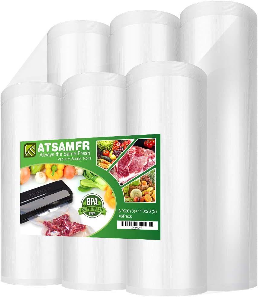 6 Pack 8"x20'(3Rolls) and 11"x20' (3Rolls) Vacuum Sealer Bags Rolls with BPA Free,Heavy Duty,Great for Vac Storage or Sous Vide Cooking