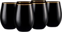 Decorline Elegant Black with Gold Rim Stemless Wine Goblets - 16 oz (Set of 6), Plastic & Party-Ready Glassware, Perfect for Celebrations & Chic Gatherings