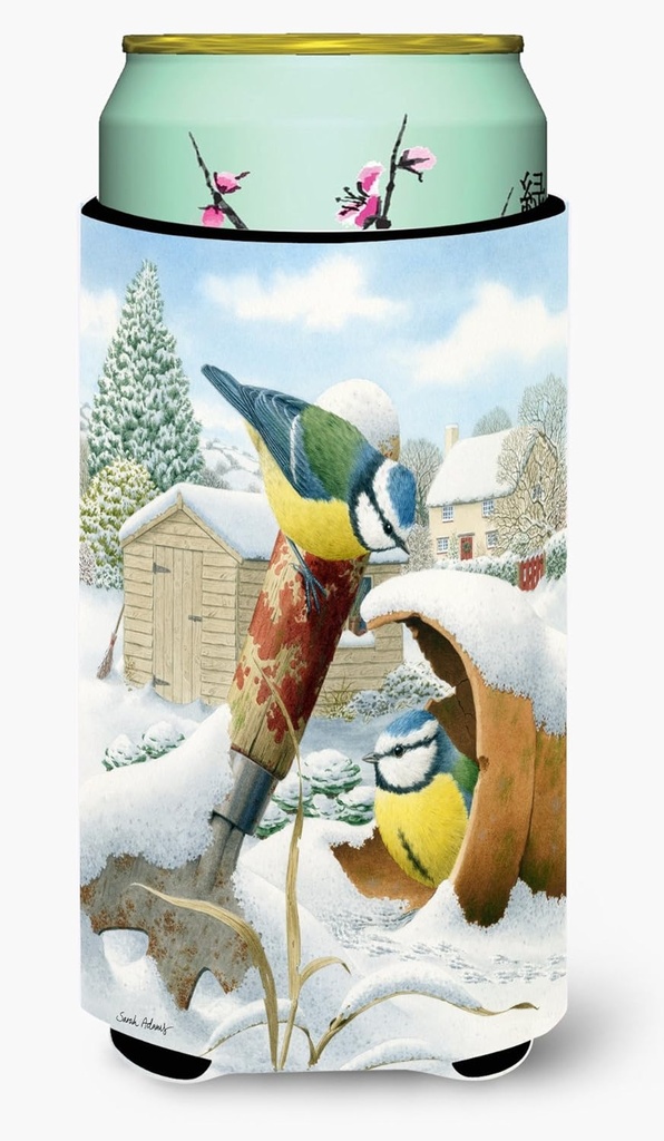Caroline's Treasures ASA2053TBC Eurasian Blue Tits Birds in Flower Pot Tall Boy Hugger Can Cooler Sleeve Hugger Machine Washable Drink Sleeve Hugger Collapsible Insulator Beverage Insulated Holder