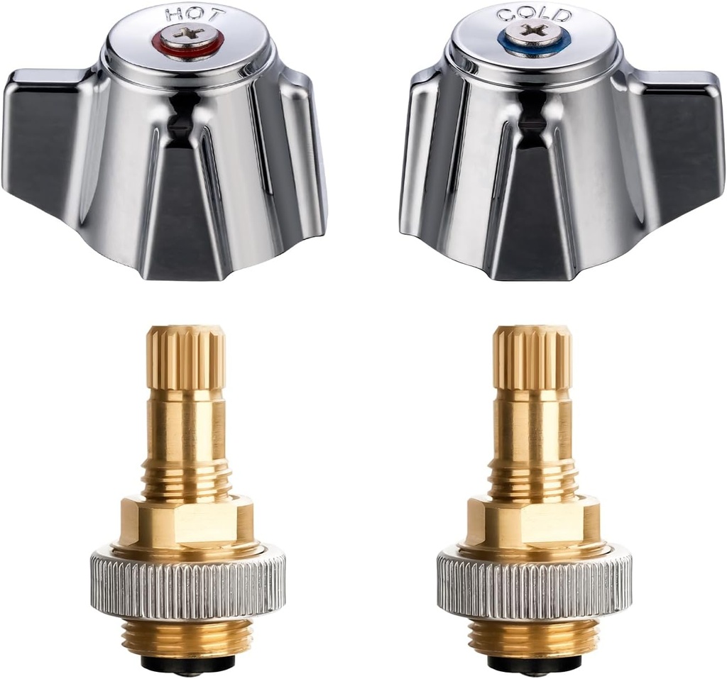 Hand Wash Sink Faucet Handle Kit, Commercial Faucets Parts Replacement Handle, A Pair of Hot and Cold Metal Knob Handle with Brass Stem