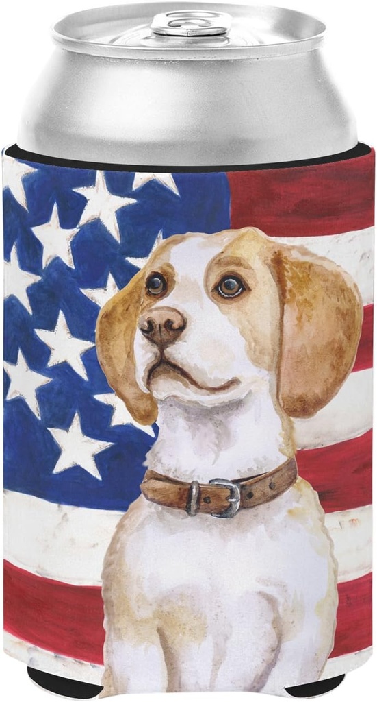 Caroline's Treasures BB9686CC Beagle Patriotic Can or Bottle Hugger Cooler Washable Drink Sleeve Collapsible Beverage Insulated Holder, Can Hugger, Multicolor