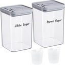 Airtight Brown Sugar Keeper & White Sugar Container, 80Oz/2.4Qt Stackable Clear Pop Lid Containers for Sugar Flour Rice, One-Touch Opening