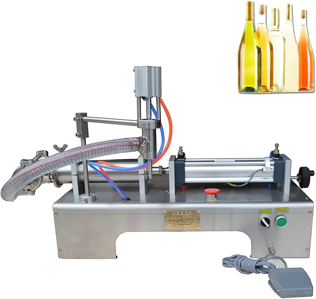 Horizontal Liquid Filling Machine 10-2500ml, Stainless Steel Liquid Filling Machine Pneumatic Liquid Filler with Single Nozzle, Automatic Bottle Filler for Filling Perfume Beverage Wine,500