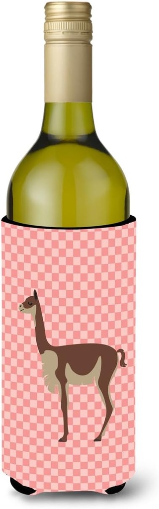 Caroline's Treasures BB7917LITERK Vicugna or Vicuna Pink Check Wine Bottle Hugger Bottle Cooler Sleeve Hugger Machine Washable Collapsible Insulator Beverage Insulated Holder