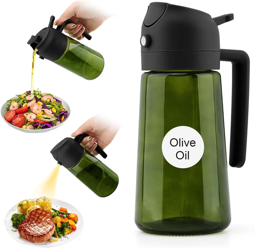 16oz/470ml Light-Blocking Dark Oil Sprayer for Cooking, Olive Oil Dispenser Bottle for Kitchen Gadgets and Air Fryer Accessories w/Stickers(COLOR:Black)