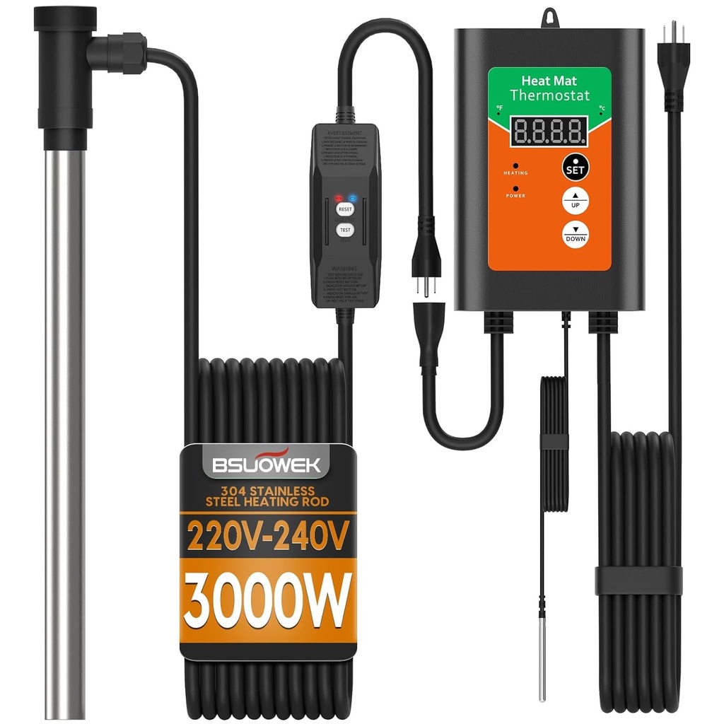 240V 3000W Fully Submersible Portable Electric Immersion Large Pool Water Heater Waterproof Hot Tub Heater with LCD Thermostat & Leakage Protection, for Bathtub, Swimming Pool, Baptistry, Bucket (OG)