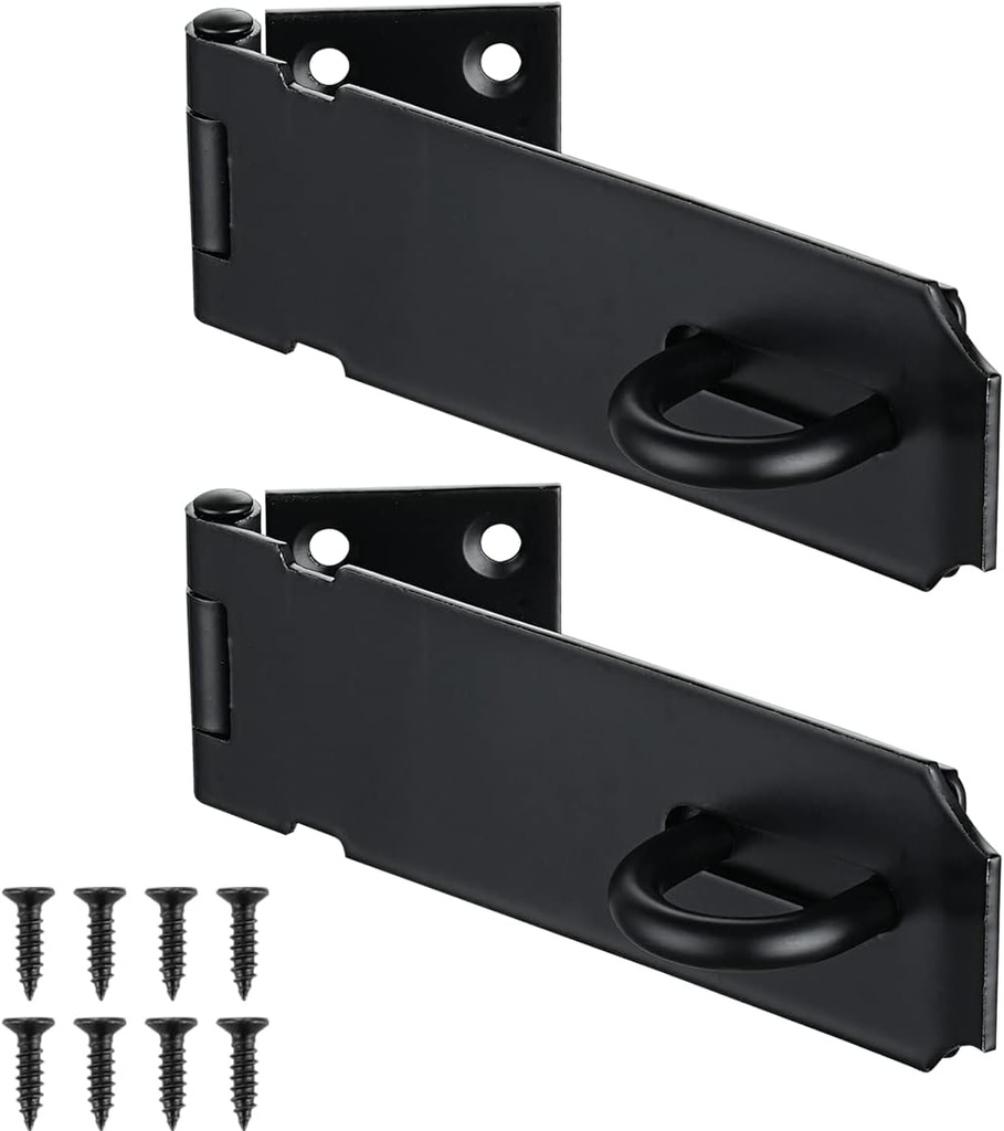 JQK Door Hasp Latch Lock, 5 Inch 304 Stainless Steel Safety Packlock Clasp Thickness 1.9 mm, Matte Black 2 Pack, DL130-PB-P2