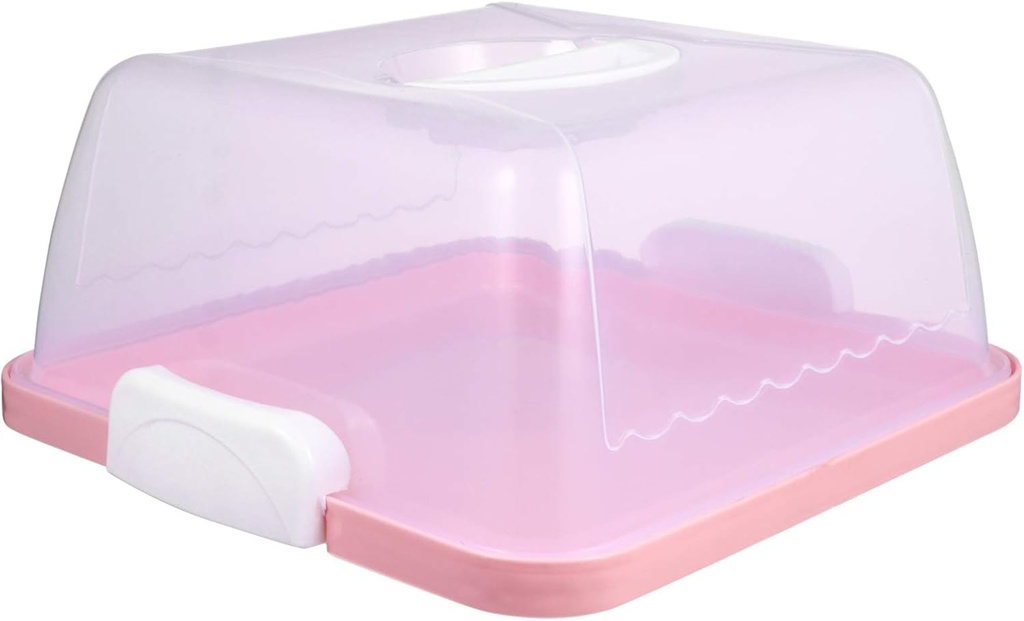 ABOOFAN Modern Functional Pink Square Cake Carrier with Handle, 25.50X20.00X12.00cm, Portable Cake Transporter Box with Lid for Birthday Wedding Cake Holder, Food Storage Keeper
