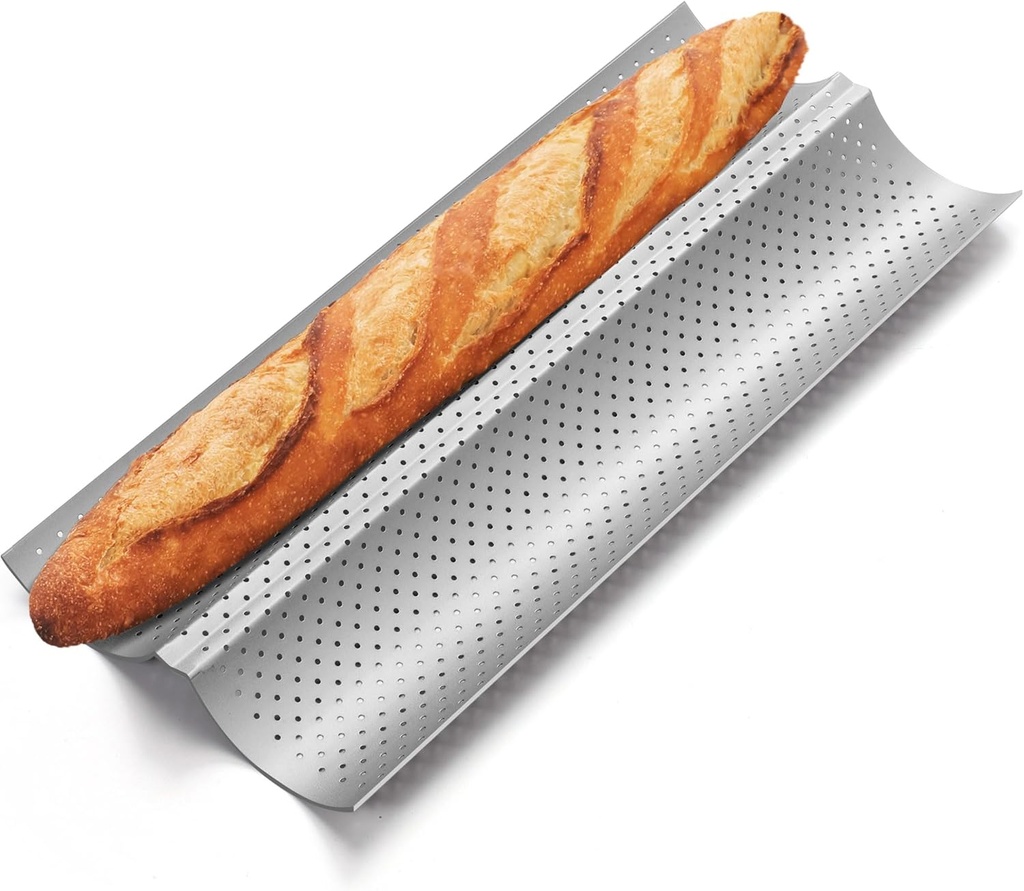 Baguette Bread Pan, Premium Nonstick Perforated French Bread Baking Pan, 2 Loaves Baguette Tray for Sourdough, Italian Bread Baking, Perfect for Creating Crisp Golden-Brown Crust
