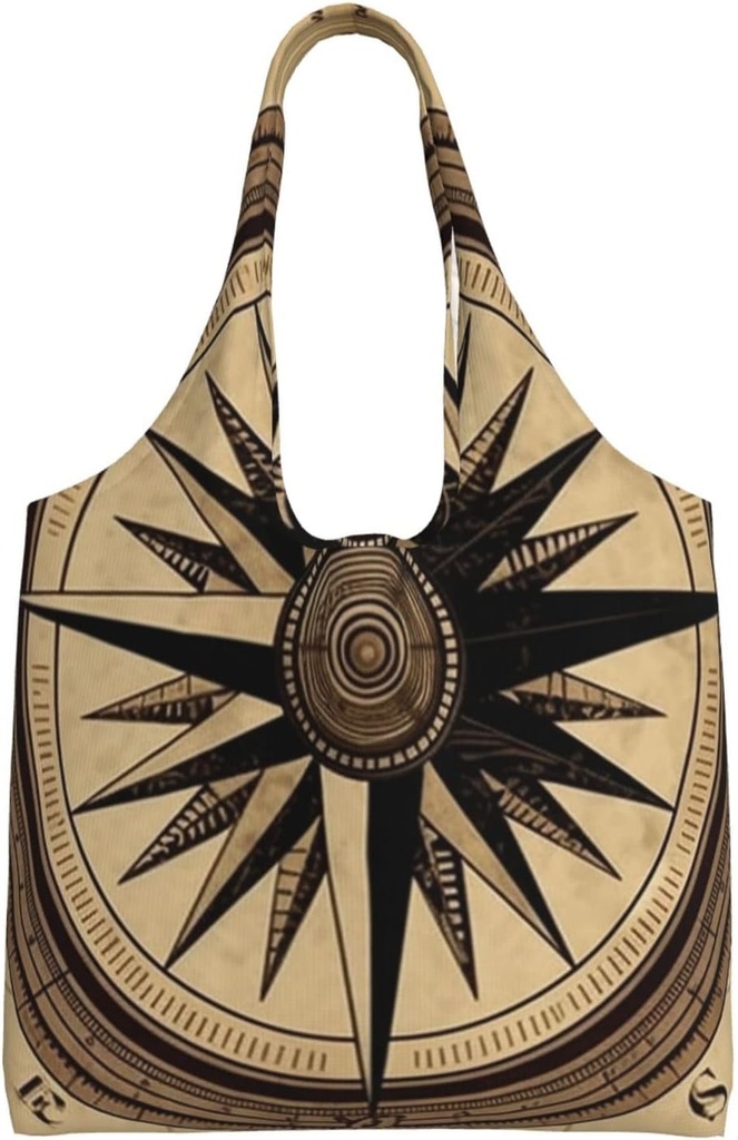 Compass Wind Road Map Canvas Tote Bag Reusable Grocery Bags Shopping Bags Large Canvas Bags with Handles