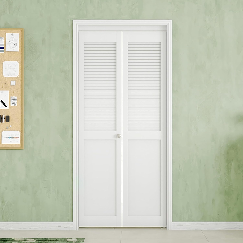 Louver Closet Door, Half-Panel Bi-Fold Doors for 36in×80in Opening, Finished Interior Door Slab, Folding Doors with Hardware, MDF&PVC, White