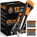 REXBETI 12-Pack Utility Knife, Retractable Box Cutter for Cartons, Cardboard and Boxes, 18mm Wider Razor Sharp Blade, Smooth Mechanism, Perfect for Office and Home use