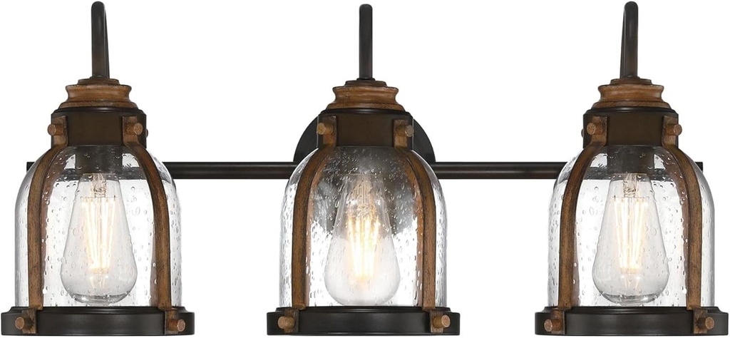 Westinghouse 6118200 Cindy Vintage-Style Three-Light Indoor Vanity Light Fixture, Oil Rubbed Bronze Finish with Barnwood Accents, Clear Seeded Glass