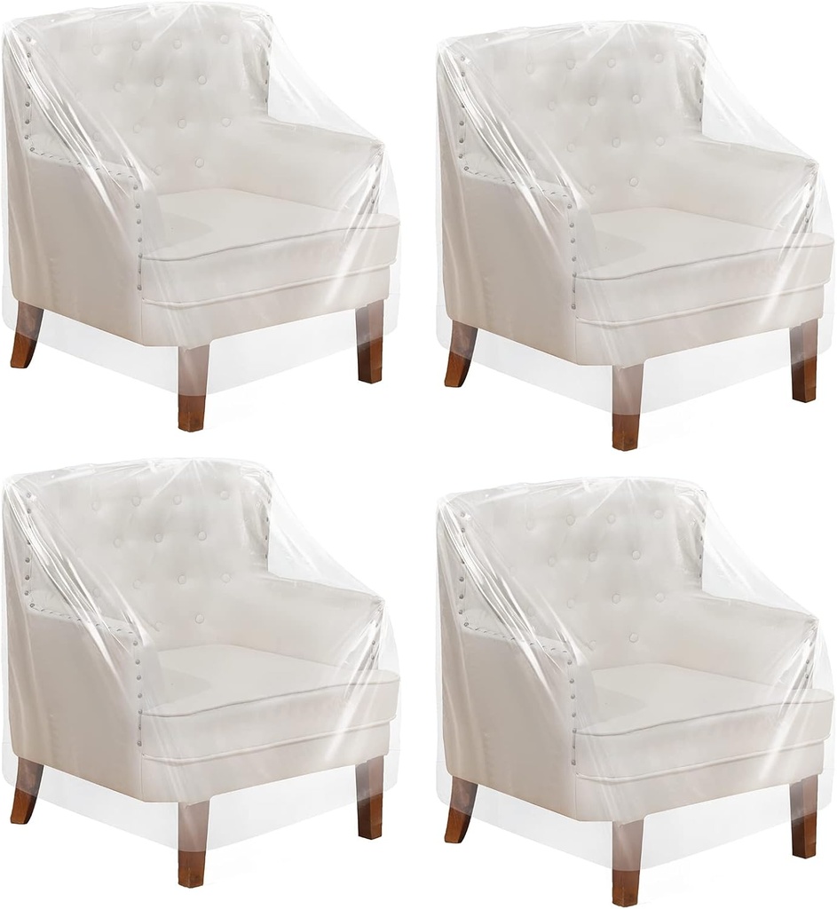 Tudomro 4 Pcs Outdoor Plastic Chair Cover Waterproof Armchair Clear Dust Proof Plastic Couch Cover for Furniture Sofa Chair Couch Recliner Furniture Storage and Moving, 37 x 30 x 30 Inch