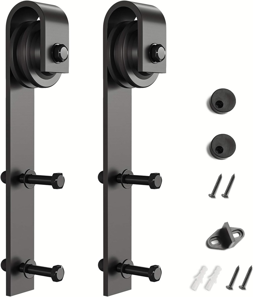 SMARTSTANDARD Sliding Barn Door Hardware Hangers 2pcs (Black) (J Shape Hangers)