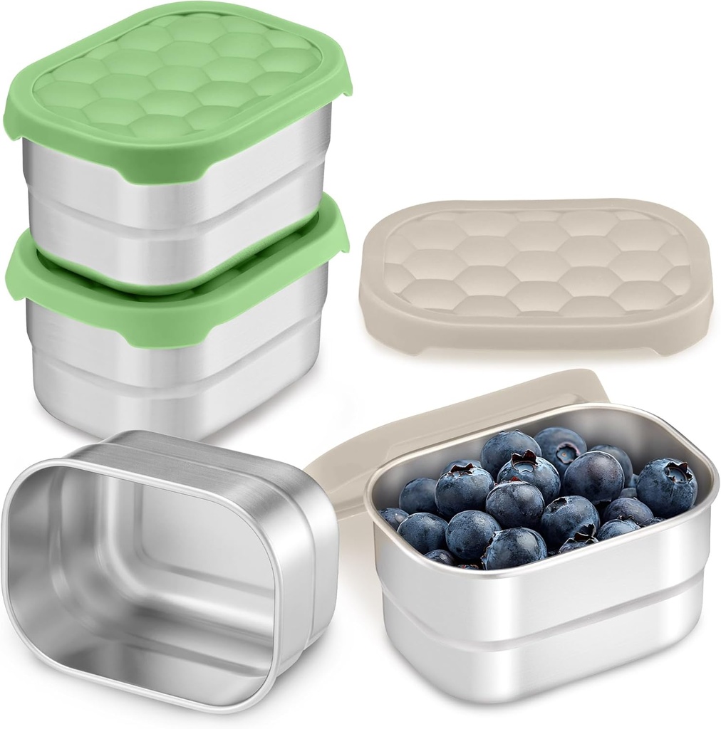 E-far 8oz Stainless Steel Lunch Box for Kids - 4 Pack Reusable Toddler Snack Containers with Leak-Proof Lids for School/Daycare/Travel | Stackable Design & Easy Open, Oven & Dishwasher Safe