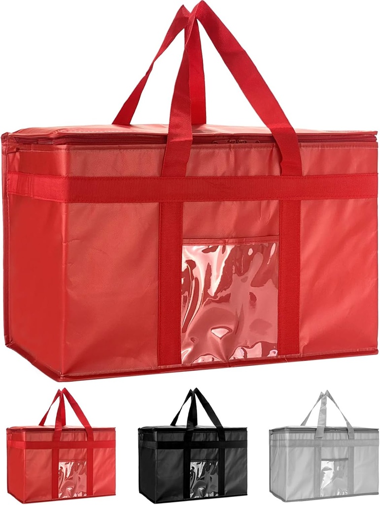Insulated Cooler Bag with Lid and Dual Zipper for Reusable Hot and Cold Food Delivery - Insulated Catering Bag (Red, 2XL)