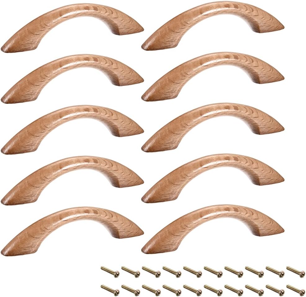 uxcell Wood Pull Knobs, 10Pcs 65mm Hole Distance 95mm Length Cabinet Furniture Kitchen Pulls Handles for Dresser Drawer Wardrobe