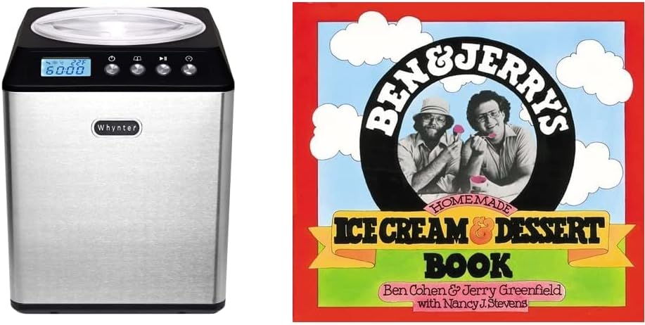 Whynter ICM-201SB 2.1 Quart Capacity Upright Automatic Compressor Ice Cream Maker with Stainless Steel Bowl in Black and Ben & Jerry's Homemade Ice Cream & Dessert Book