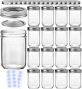 KAMOTA Mason Jars, 8 oz Glass Jars With Regular Lids and Bands, Ideal for Jam, Honey, Wedding Favors, Shower Favors,DIY Spice Jars, 16 Pack, Extra 16 Lids & 20 Whiteboard Labels