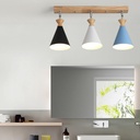 3-Light Ceiling Light, 26 Inch Wood Island KitchenTrack Lighting Fixture, Adjustable Head, Cone Metal Shades, Nordic Solid Wood Ceiling Lamp For Kitchen, Bathroom, Home Essentials(Color:Black+w