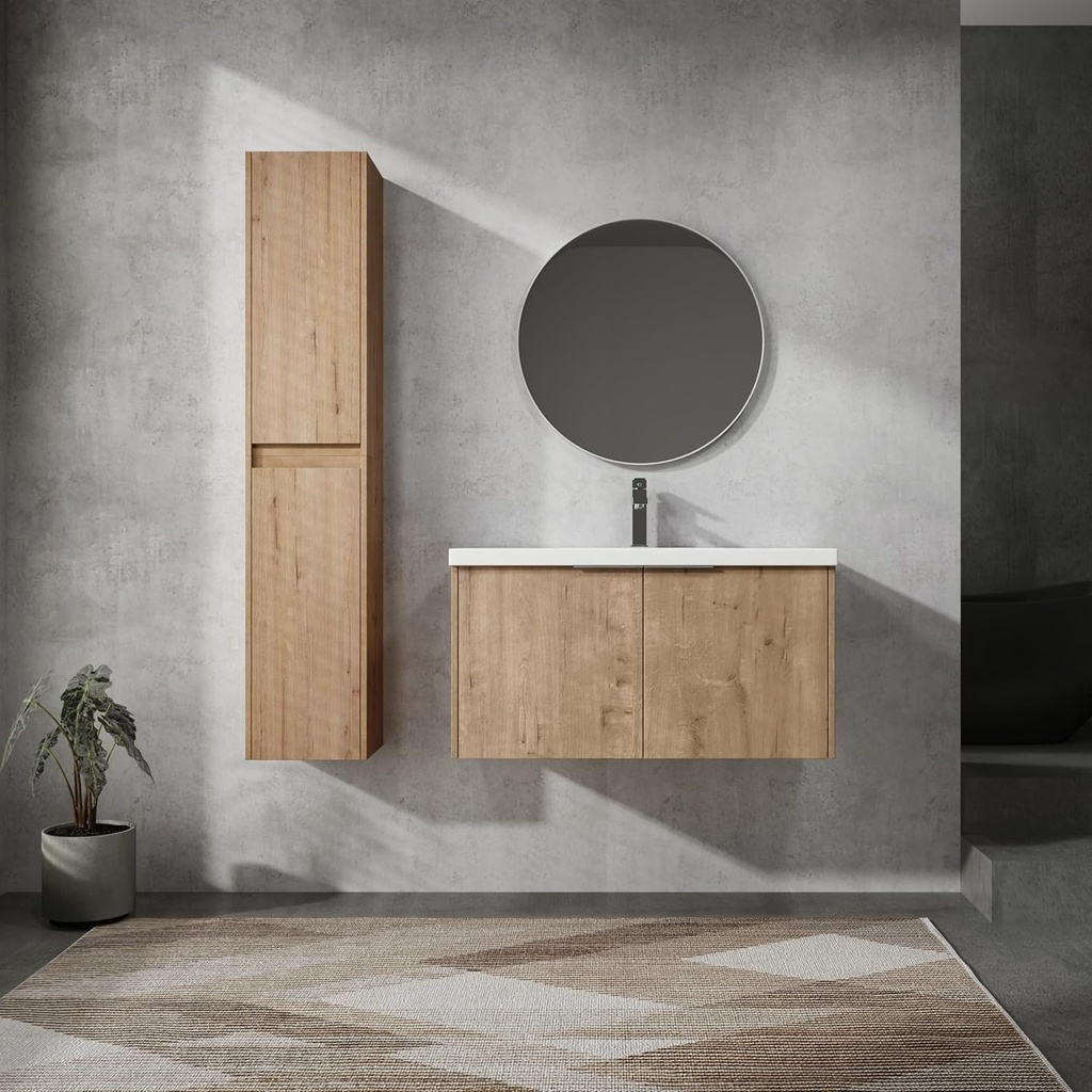 36-Inch Floating Bathroom Vanity with Sink Modern Wall Mount Bathroom Vanity Sink Cabinet for Small Space 36" Bathroom Vanities Set with 2 Side Storage Cabinets,Brown