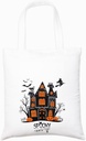 PurpleEssences Halloween Horror Tote Bag 14x16 Inch Reusable Cotton Canvas Bag with Inner Pouch, Spooky Gifts for Kids Adults