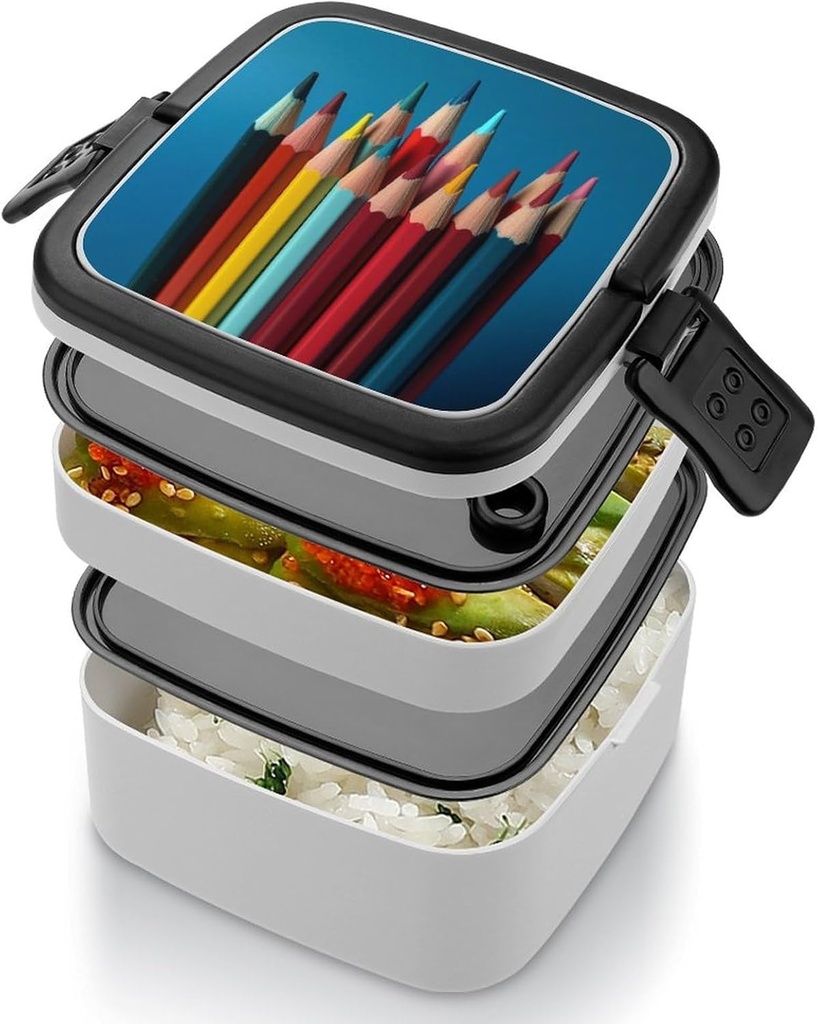 Bento Box Adult Lunch Box Lunchable Food Container with Utensil Bright Colored Pencils Lunchbox Leak-Proof Lunch Containers Double Layer Bento Box for Dining Out Work Picnics Travel