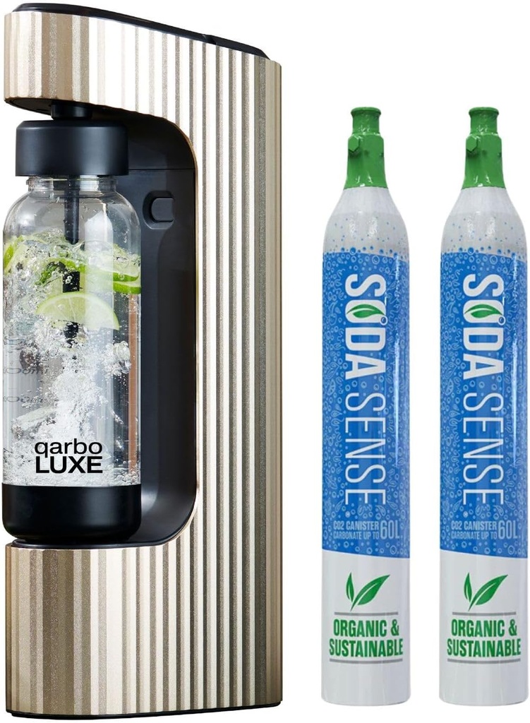 Twenty39 qarbo LUXE Premium Metal Sparkling Water Maker Machine - Soda Beverage Carbonator for Home, Seltzer Water Carbonation Fizz Maker (includes two CO2 cylinders)