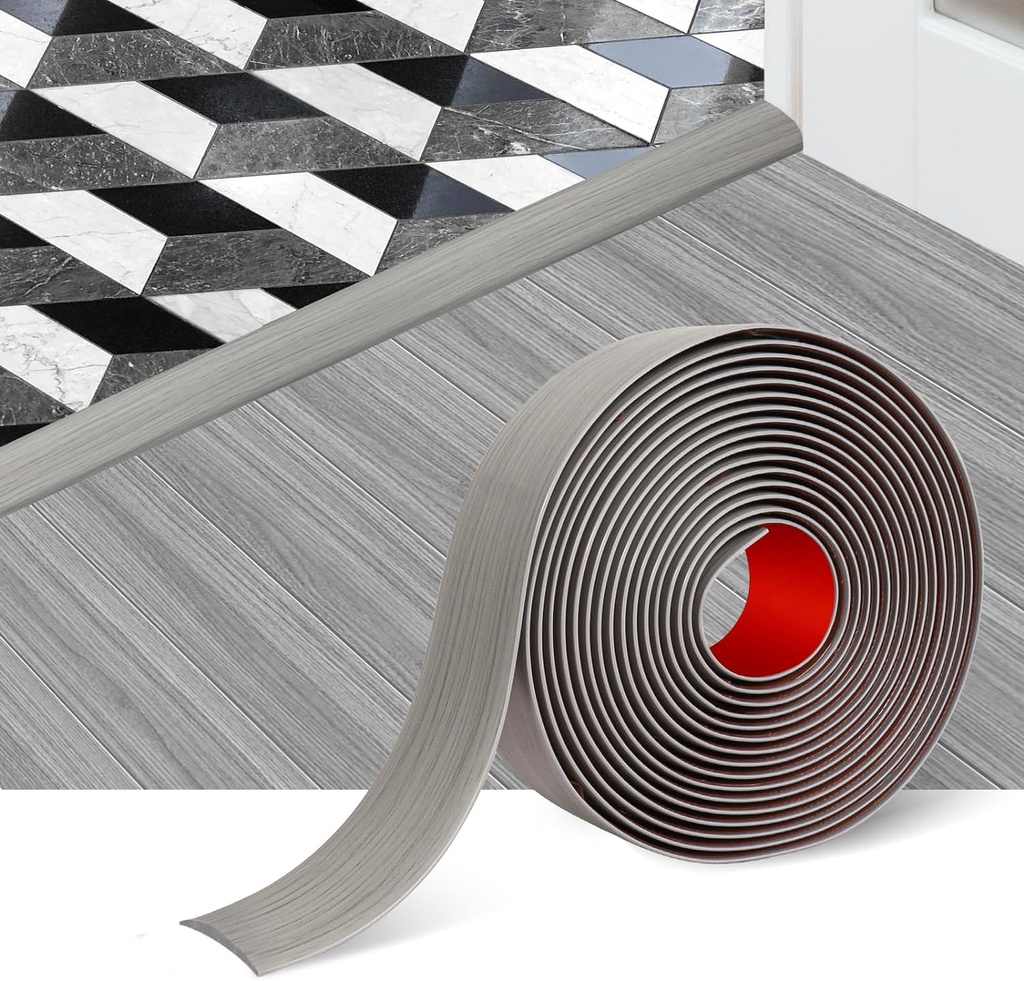 Floor Transition Strip Self Adhesive Floor Cover Strips Laminate 2" Wide Vinyl Flat Divider Transitions Elegant Wood Grain Design (5cm, 6.56Ft, Gray)