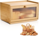 VEVOR Bread Box for Kitchen Counter, Large Capacity Bamboo Bread Storage Container, Farmhouse Wooden Breadbox Organizer for Homemade Bread, Storage Holder Bin with Acrylic Wavy Door Panel, Natural