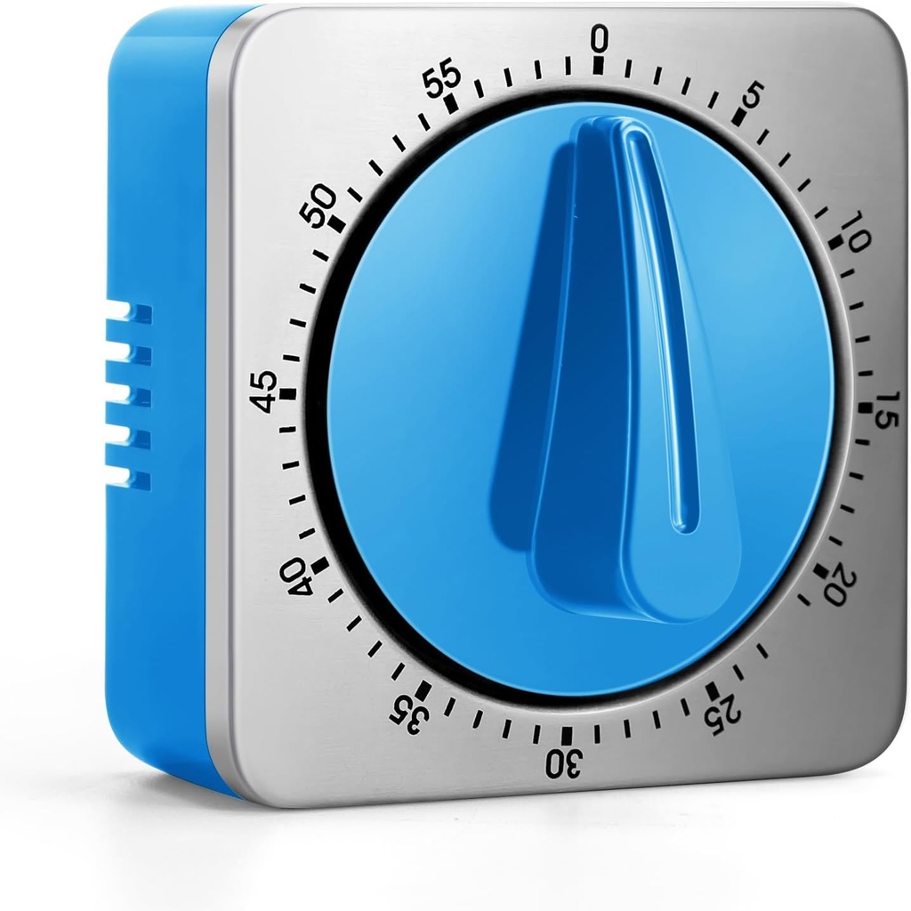 Kitchen Timers for Cooking, Chef Cooking Timer Clock with Loud Alarm,100% Mechanical Desk Timer - No Batteries Required -Magnetic Back, Exquisite Stainless Steel Body -Countdown Reminder Magnetic-Blue