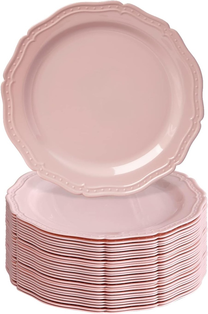 CountrySide Vintage Embossed Blush Plastic Dessert Plates for Party (20 PC) Heavy Duty Disposable Dinner Set 7.5", Fine China Look Dishes and Perfect Disposable Plates for Baby Showers, Weddings etc