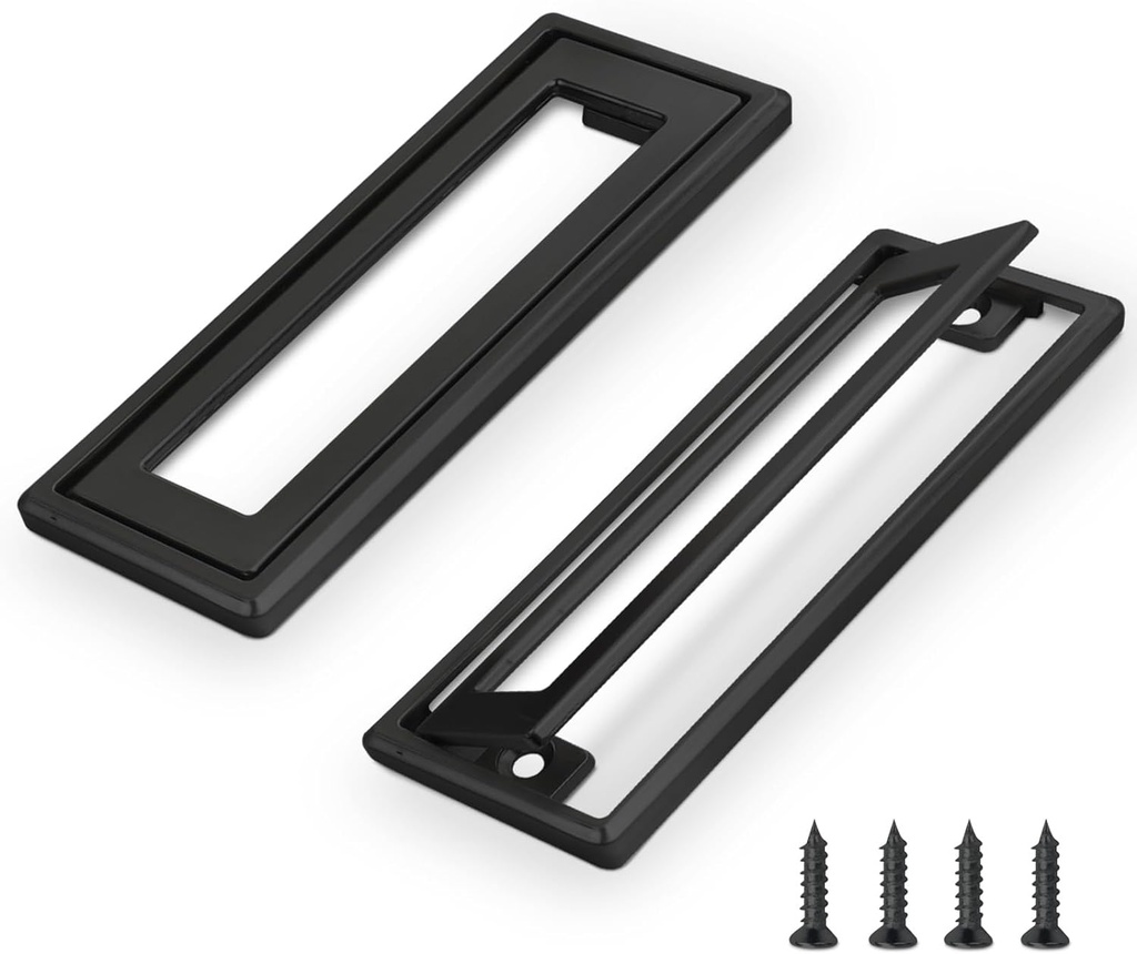 2Pcs Black Square Recessed Flush Door Pull, 4.53 * 1.77Inch Handles for Cabinets and Drawers Zinc Alloy, Metal Trap Door Recessed Pull Handles Flat, Square Hatch Pull Handle for Cupboard (Black)