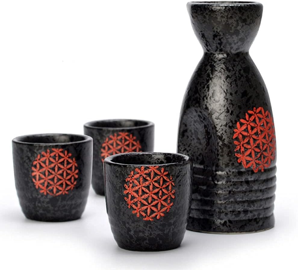 Japanese traditional5 Piece Japanese Sake Pot Set Sake Wine Cups for Household Drinkware Bar Set,B