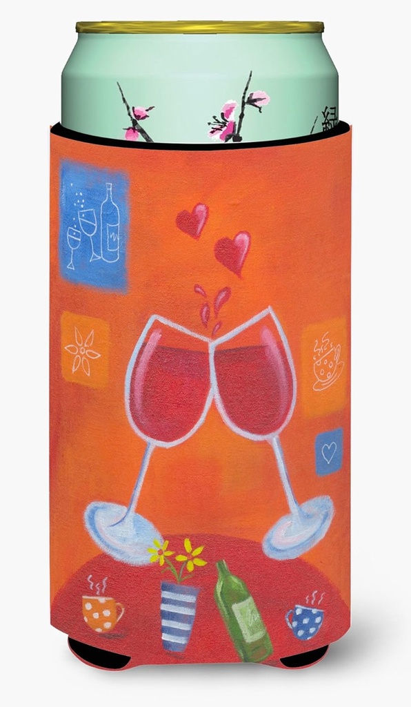 Caroline's Treasures LSL0171TBC Wine Toast Cheers by Sarah Latham Tall Boy Hugger Can Cooler Sleeve Hugger Machine Washable Drink Sleeve Hugger Collapsible Insulator Beverage Insulated Holder