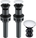 iFealClear 2 Pack Pop Up Drain Stopper with Overflow, Push and Seal Pop Up Drain Stopper for Faucet Vessel, Anti-Explosion & Anti-Clogging pop up Plunger Bathroom Sink Drain Assembly, Polished Chrome