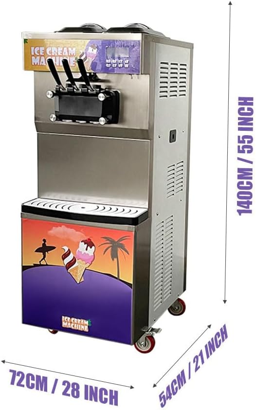 Commercial Soft Serve Ice Cream Machine – 10.5 Gallon/Hour, 220V 2300W – 3 Flavor Dispensers – 2x10L Hoppers – LCD Panel, Auto Clean & Pre-Cooling – Frozen Yogurt Maker for Restaurants, Cafés, Bars