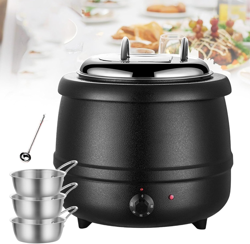 Electric Hot Pot 13L, Commercial Insulated Soup Pot Temperature Control Knob 35-80℃ Kitchen Soup Pot for Insulated Porridge/Stew - Black