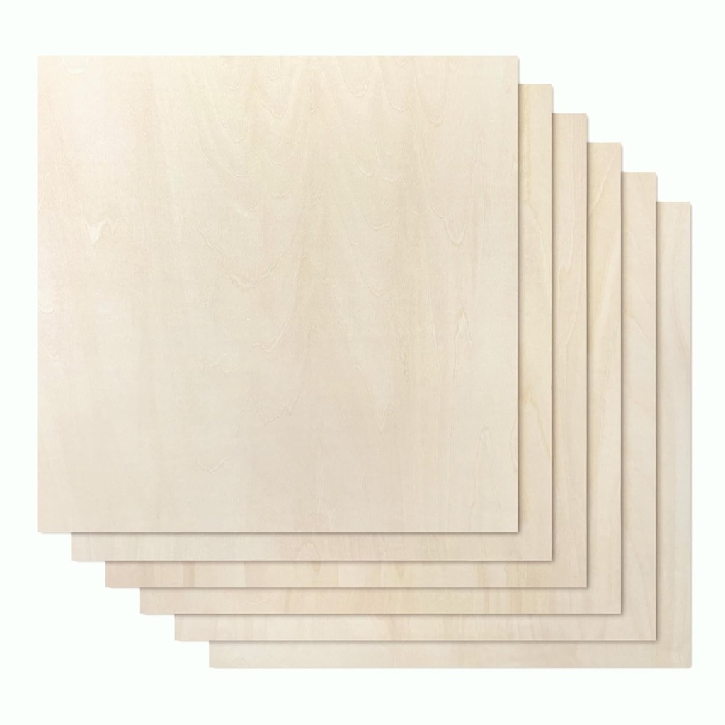 Proflex Basswood Plywood 24pcs, 1/8" x 12” x 12” Real Wood Plywood Sheets Premium “A” Grade with Smooth Sanded Finish, Perfect for Laser Cutting & Engraving, Crafts, and DIY Projects.